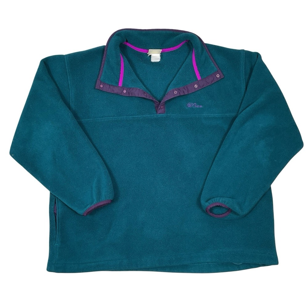 Vintage LL Bean Snap Button Fleece Pullover Cursive Purple Teal Men's Large USA